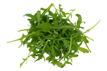 Heap of Green fresh rucola or arugula leaf isolated on white background