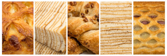 Sweet braided puff pastry collage, pate feuilletee collection