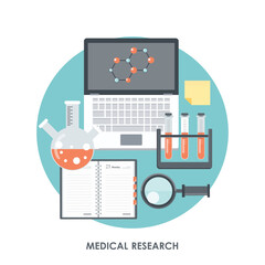 Laboratory and medicine research. Laboratory equipment banner. Concept for science, medicine and knowledge. Research concept. Flat vector illustration