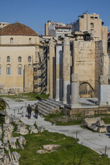 Fototapeta premium Athens, Greece - January 9, 2020: Picturesque view of Roman Agora ruins: Remains of the Roman Agora built in Athens during the Roman period. Athens, Greece.