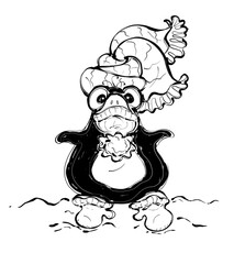 Hand Drawn Funny Cartoon Penguin Illustration