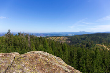 Fototapeta na wymiar Landscape from the Hill High Rock, Vysoky Kamen, in Rychlebske Mountains, Czech Republic
