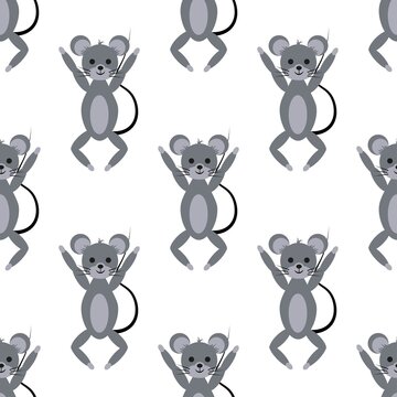 Seamless pattern with modern sports mice on a white background. Animals in a flat style. Cartoon mammals rodents in relaxation.
Stock vector illustration for design, decor, fabric, wrapping paper