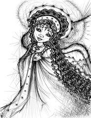 Hand Drawn Ethnic Angel Illustration 