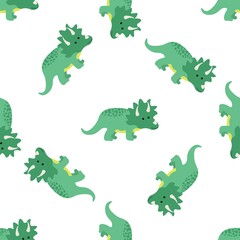 Cute green triceratops on a white background. Predators in a flat style. Cartoon animals reptiles for web pages.
Stock vector illustration for decor, design, baby textiles,
wallpaper, wrapping paper