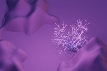 Fototapeta premium one purple bush surrounded by stones, 3d render