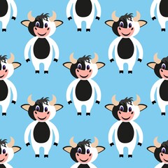 Cute cow on a blue background. Beautiful pets in a flat style. Cartoon mammals for web pages.
Stock vector illustration for decor, design, baby textiles and
wallpaper
