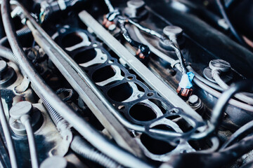intake manifold gasket for engine with V6 engine - obrazy, fototapety, plakaty