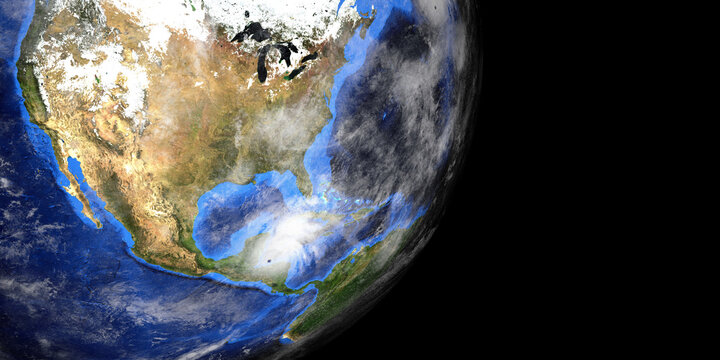 Hurricane Zeta and Epsilon with Earth shown from Space. Elements of this high resolution 3D rendering are furnished by NASA.
