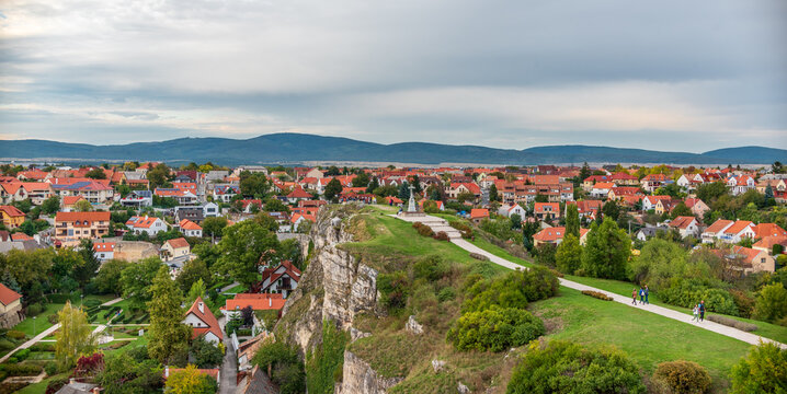 The panoramic cityscape of the historical center of Veszprem, Hungary