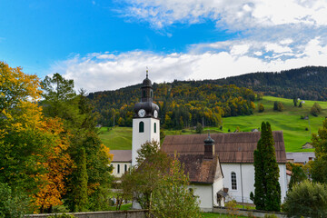 Fototapeta na wymiar Kloster St. Johann (Alt St. Johann) im Dorf Alt St. Johann Kanton St. Gallen, Schweiz