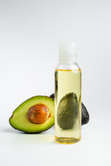 Avocado oil for skin health. Isolate on white background. 
Aromatherapy and massage oil