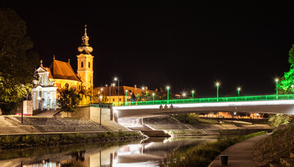 Obraz premium Downtown of Gyor, Hungary at night