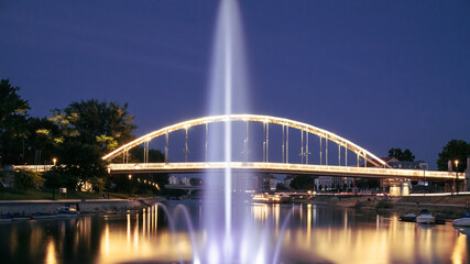 Fototapeta na wymiar Night view of Kossuth Bridge in Gyor, Hungary