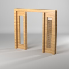 Modelo 3d de puerta de madera con barral metalico reflectivo