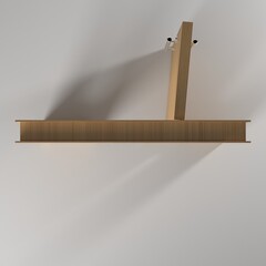 Render 3d de puerta de madera con barral metalico