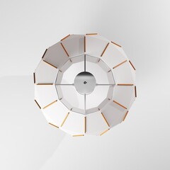 Fototapeta na wymiar Modelo 3d de lampara Sjopenna blanca geometrica con detalles en madera