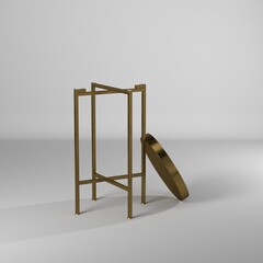 Ilustración 3d de mesa metalica dorada y negra