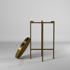 Ilustración 3d de mesa metalica dorada y negra