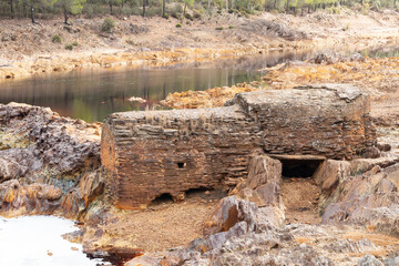 Old watermill in the Rio Tinto river in Huelva, Andalusia, Spain