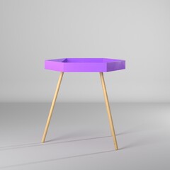 Render 3d de mesa geometrica de color violeta
