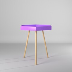 Render 3d de mesa geometrica de color violeta