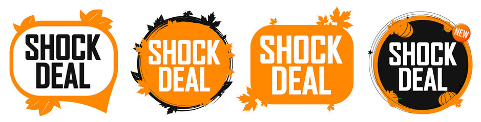 Shock Deal, set sale banners, discount tags design template, vector illustration