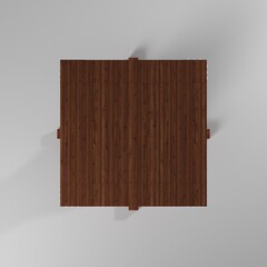 Modelo 3d/render/ilustración de una mesa vintage de madera con bordes metalicos de protección