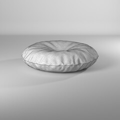 Render 3d de almohadón circular con boton wire-frame