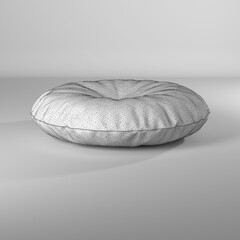 Render 3d de almohadón circular con boton wire-frame