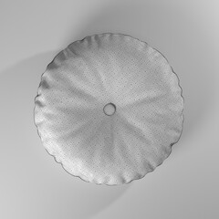 Render 3d de almohadón circular con boton wire-frame