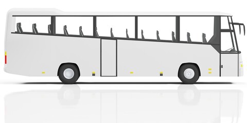White bus Isolated (side view). 3D rendering
