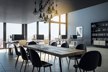 Modern coworking office interior meeting table