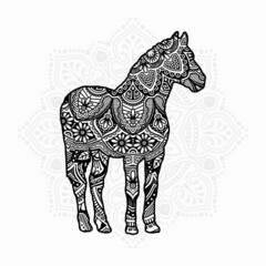 Vector illustration of a horse mandala for coloring book. Horse Mandala for Silhouette Cameo and Cricut.