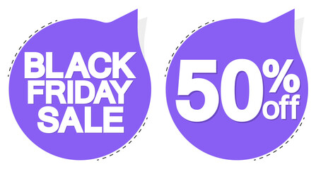 Black Friday Sale, 50% off, banners design template, discount tags, season offers, vector illustration