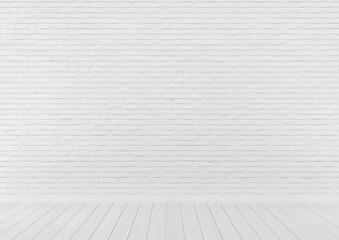 empty interior white brick wall and wood parquet. ed render