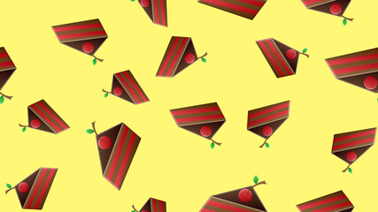 Sweet cake slices vector seamless pattern. Delicious desserts background. Confection with various toppings top view. Tasty confectionery, pastry assortment wrapping paper, wallpaper textile design