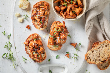 Rustic Toast made with mushrooms, parmesan cheese and thyme