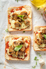 Tasty Toast made of mushrooms, cheese and pepper