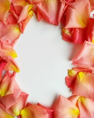  frame from pink and yellow fallen rose petals