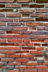 old wall of red weathered brick. texture