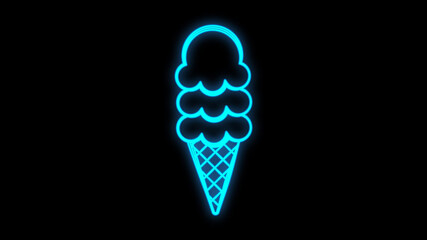 Ice Cream Neon Light Retro Banner Design. Icecream Dessert Night Illuminated Glowing Sign. Fruit Sundae in Cone Food