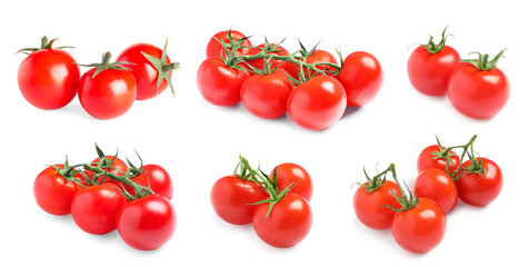 Set of ripe red tomatoes on white background. Banner design