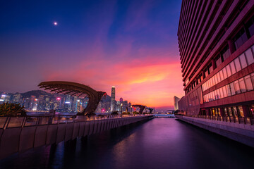 Fototapeta premium sunset in Victoria harbour in Hong kong island 