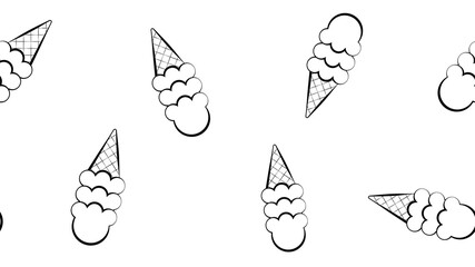ice cream with several creamy balls on a blue background, vector volumetric illustration, pattern. decor and decoration of the kitchen and cafe, in black and white style of pencil drawing