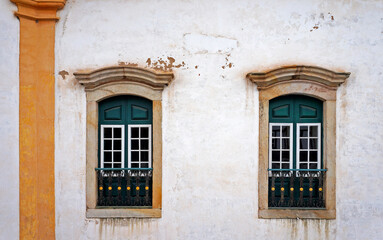 Colonial balconies on facade in Ouro Preto, Brazil