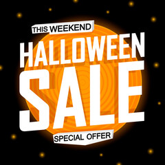 Halloween Sale, poster design template, discount banner, vector illustration