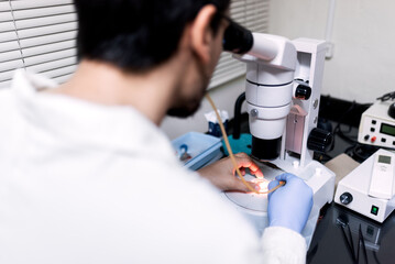 Male Scientist Using Microscopy in Laboratory