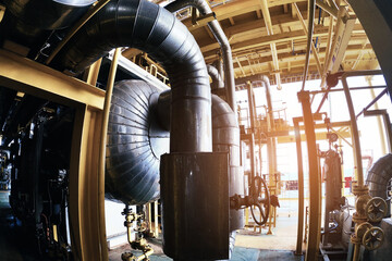 Industry plant concept,Equipment, cables and piping as found inside of a modern industrial power plant or offshore platform