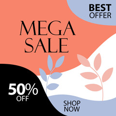 Mega Sale 50% off Best Offer Shop Now Label Tag Vector Template Design Illustration